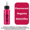 A bottle of fluorescent magenta acrylic paint, 60ml, with a label indicating Fluorescent Magenta color.