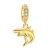 Gold-tone charm pendant set featuring starfish, sea turtle, and whale shark charms with clear stones.