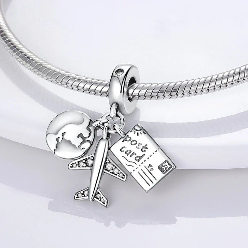 Sterling Silver Travel Charm Bead for Bracelets and Necklaces