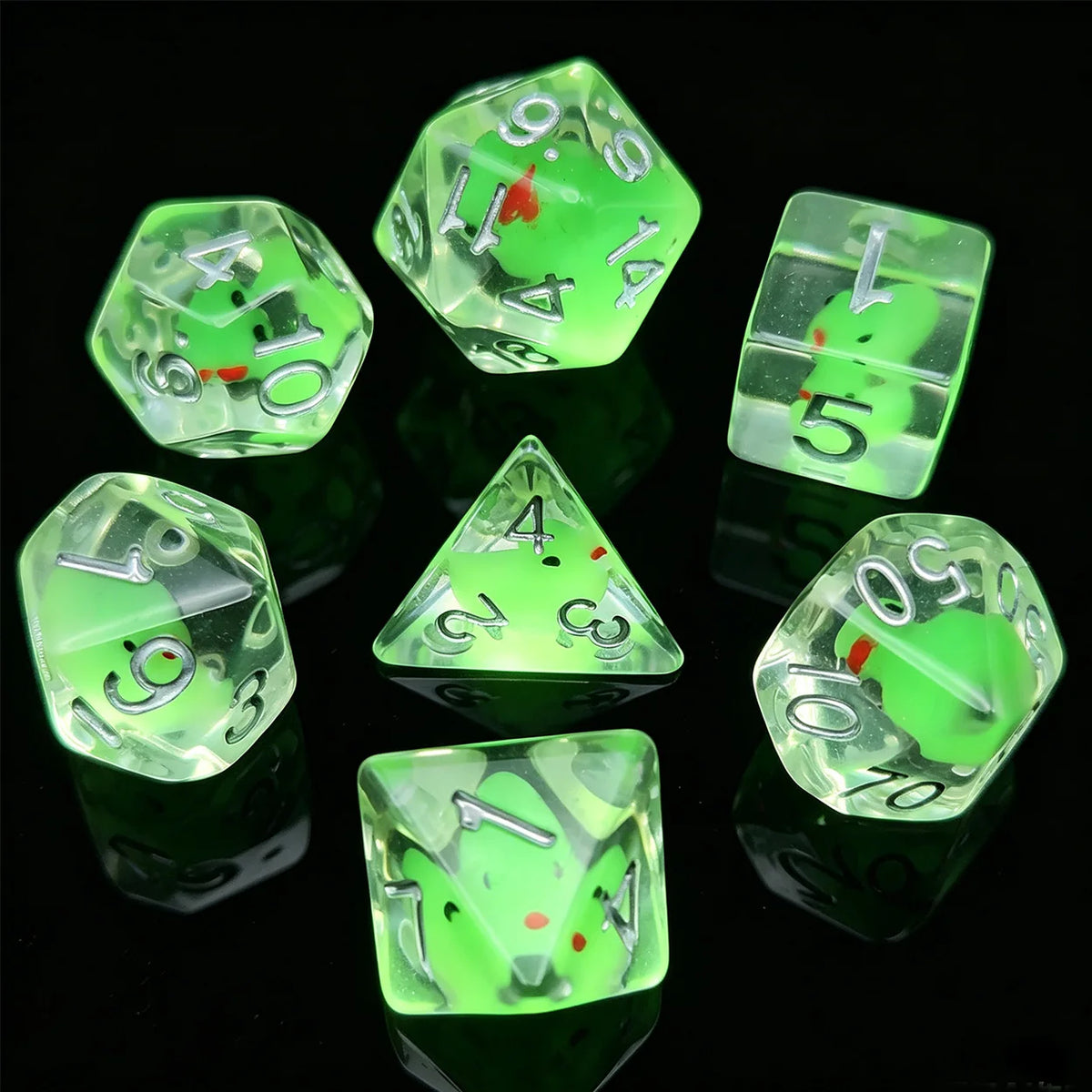 Glow-in-the-Dark Duck Polyhedral Dice Set – 7 Piece RPG Dice for Tabletop Games