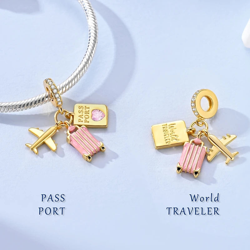 Sterling Silver Travel Charm Bead for Bracelets and Necklaces