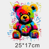 A colorful, graffiti-style bear illustration featuring bright paint splatters and vibrant colors.