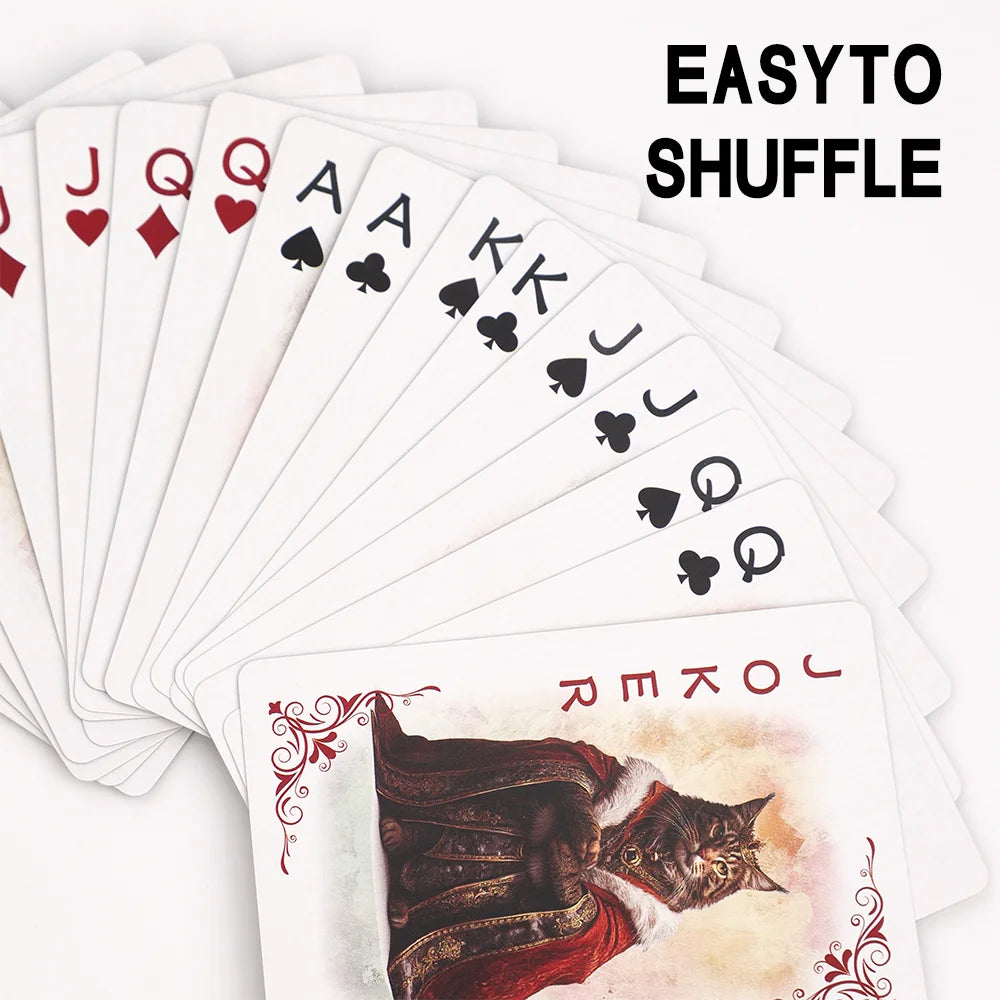 A stack of playing cards showing various face and numbered cards, including a Joker card illustration.