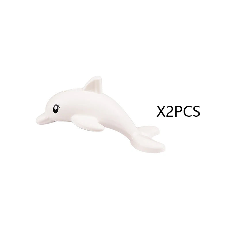 Two white marine animal building blocks set including a shark and an octopus