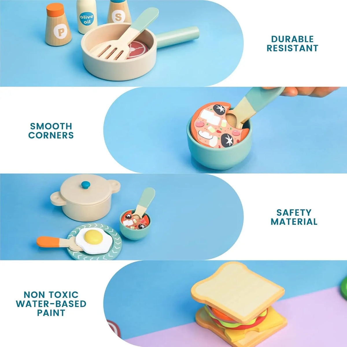 Wooden Kids Safe Knife Set with Baking Tools for Little Chefs