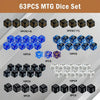 A collection of 63 pieces of multicolored and black dice sets for board games and role-playing games