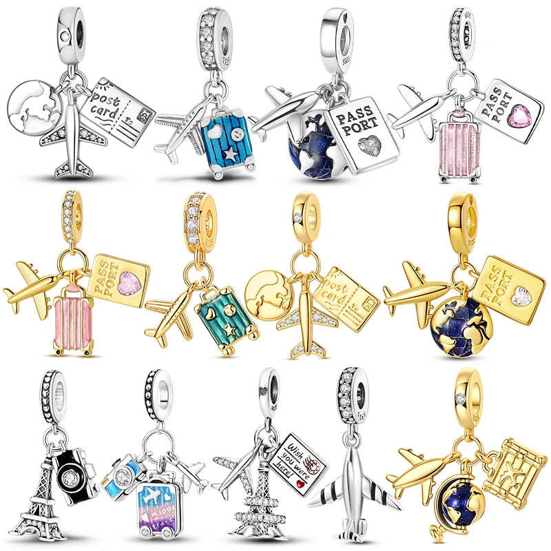 Sterling Silver Travel Charm Bead for Bracelets and Necklaces