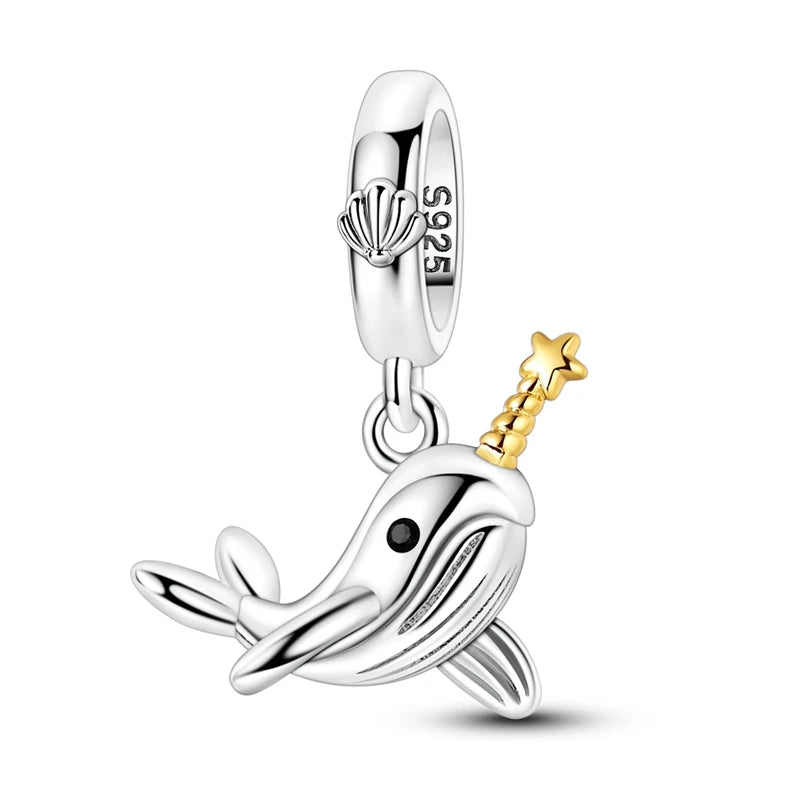 Sterling silver charm pendant set featuring a starfish, sea turtle, and whale shark.