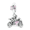 Sterling silver charm bead pendant featuring a motorcycle, key, and other charms.