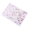 A sheet of acrylic stud earrings featuring assorted colors including pink, blue, red, yellow, green, and black hearts, stars,