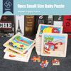 A set of 9 pieces of a wooden jigsaw puzzle featuring animal and traffic designs for kids