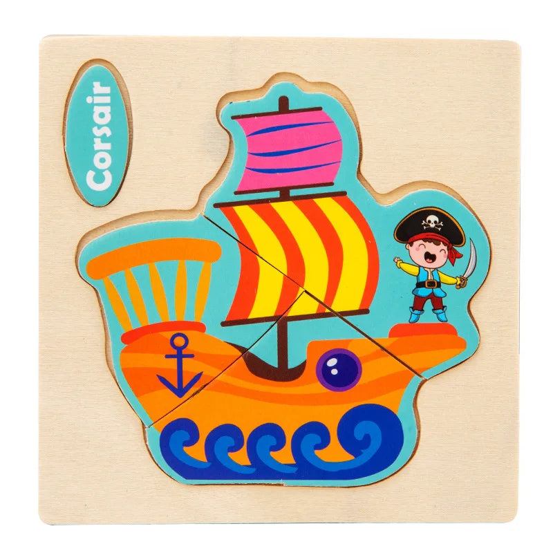 Wooden 3D Cartoon Animal Jigsaw Puzzle for Kids