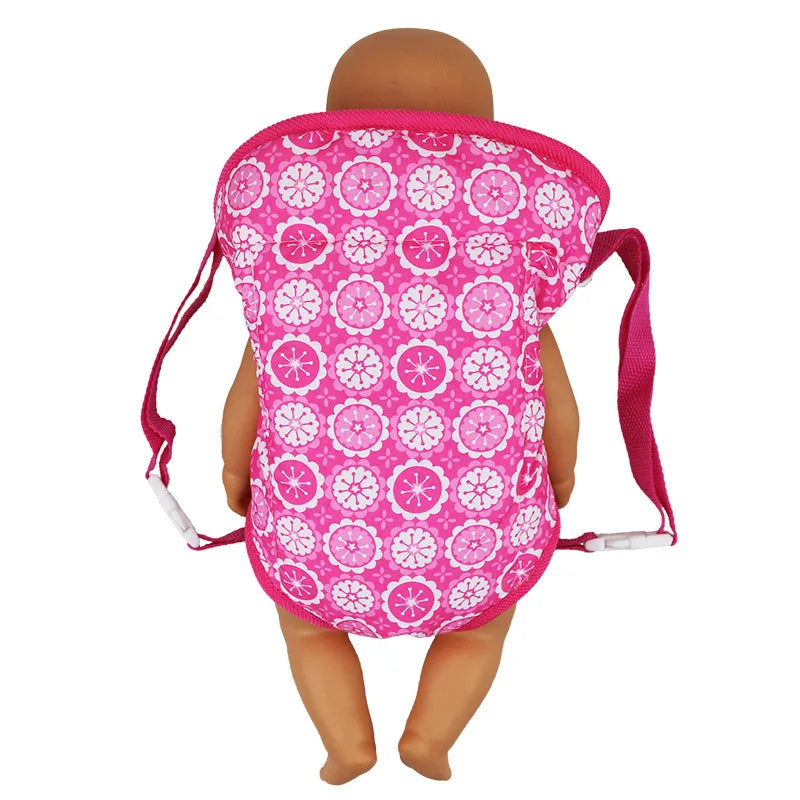 Pink mini backpack designed for 18-inch dolls