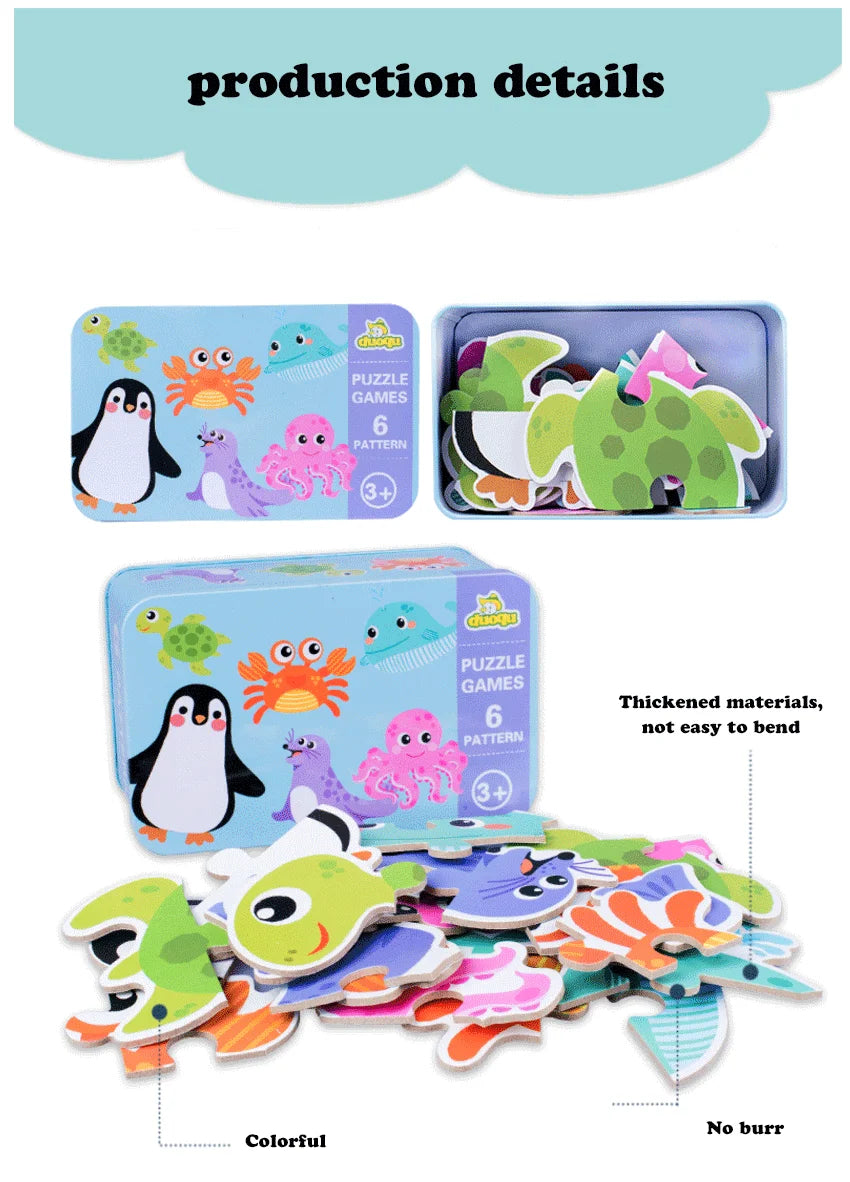 Montessori Wooden Animal Puzzle Set with Storage Box