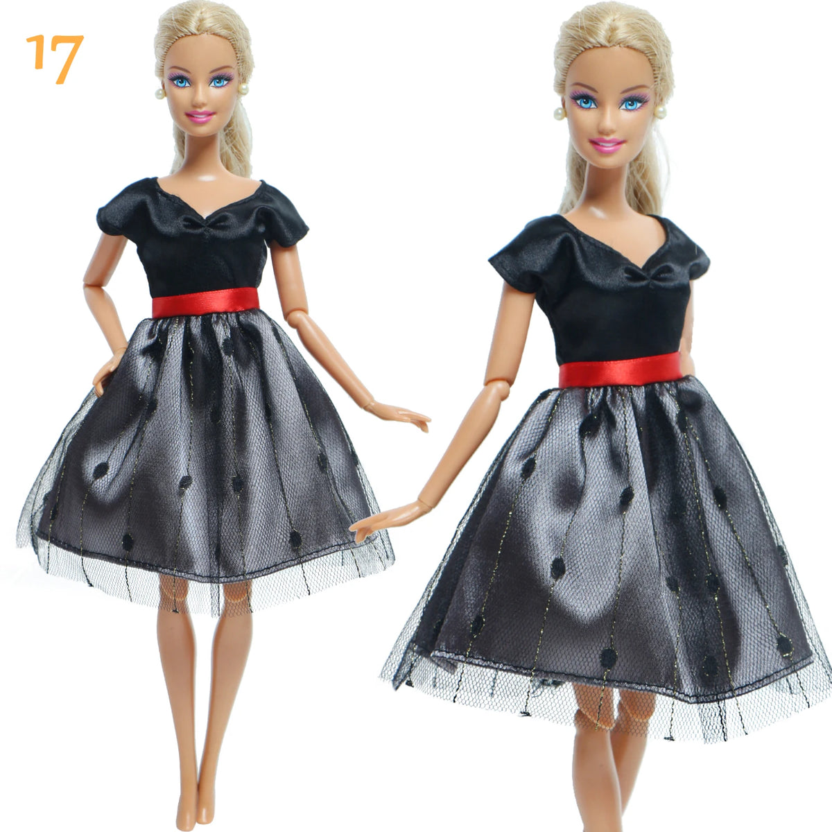 Fashion Doll Outfit Set – Wave Point Dress & Denim Grid Skirt for 11.5–12 Inch Dolls