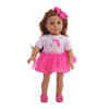A handmade doll dress for an 18-inch American Girl doll featuring a pink top and a layered pink skirt.