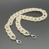 A flexible, light cream-colored acrylic bag chain strap with metal clips.