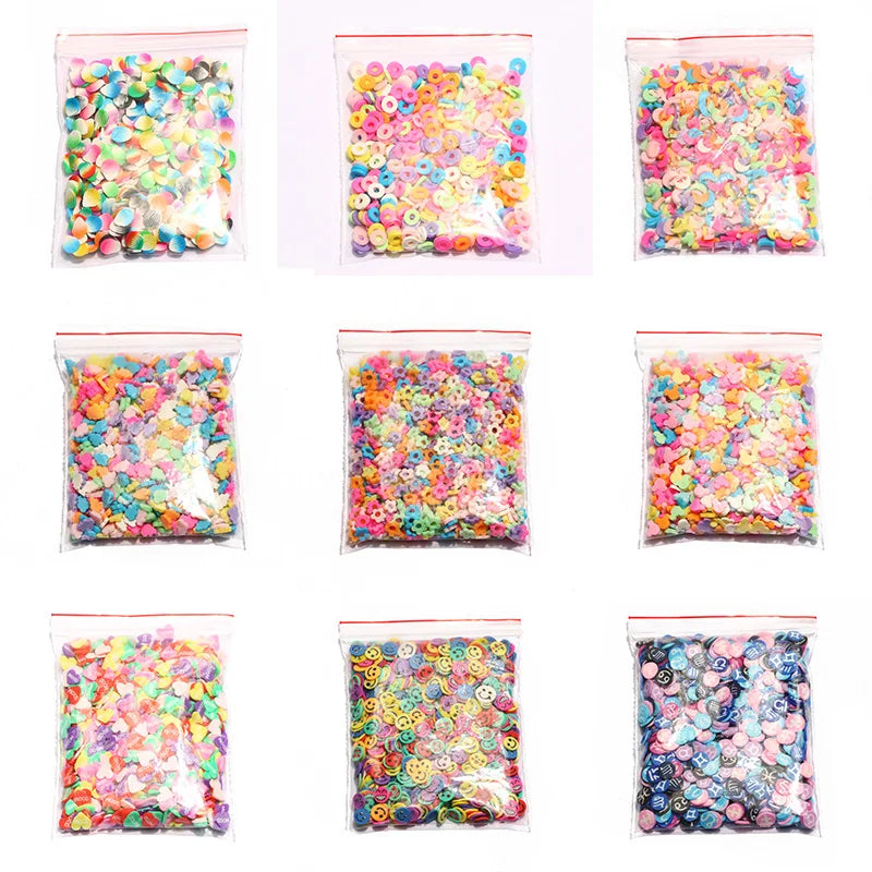 Assortment of colorful soft polymer clay slices for nail art and DIY crafts