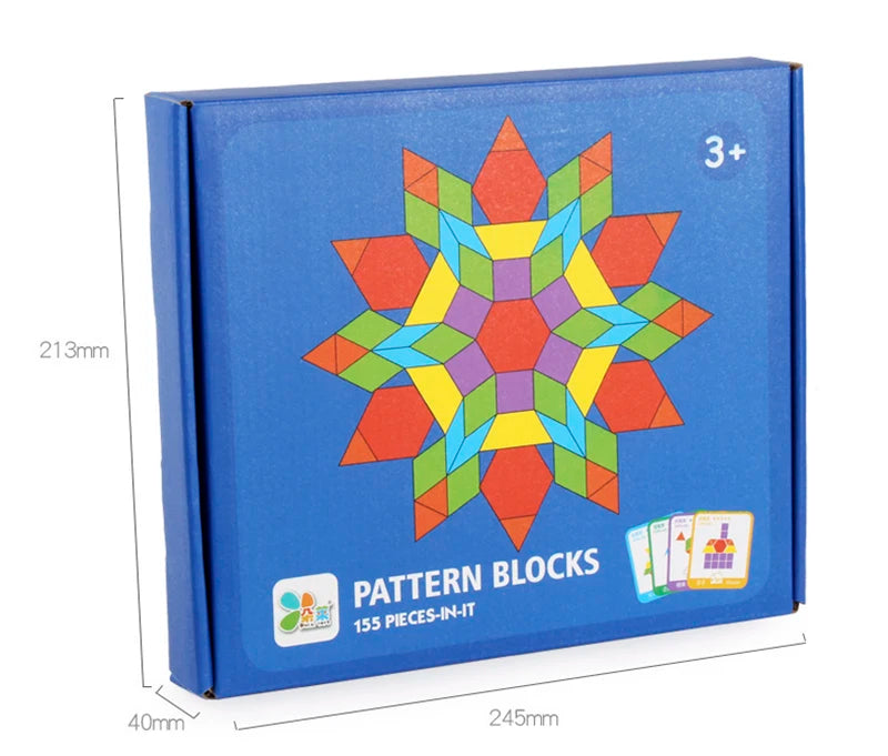 155-Piece Wooden Jigsaw Puzzle Set for Kids – Colorful Montessori Geometric Shapes Learning Toy