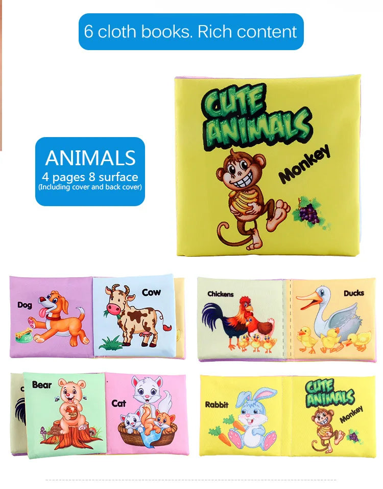 Soft Cloth Baby Books Set for Early Learning – Fruits, Animals, Numbers & More