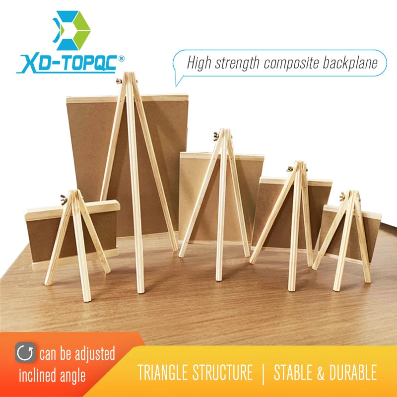 A set of mini wooden triangle structure easels used for desktop display and drawing.