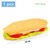 A yellow hot dog food toy set showing a sandwich made of colorful ingredients on a bun.