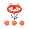 An orange bath time basketball hoop set with a ring and three small orange balls for toddlers.