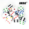 Classic White Acrylic Dice Set – 16mm with Colorful Dots