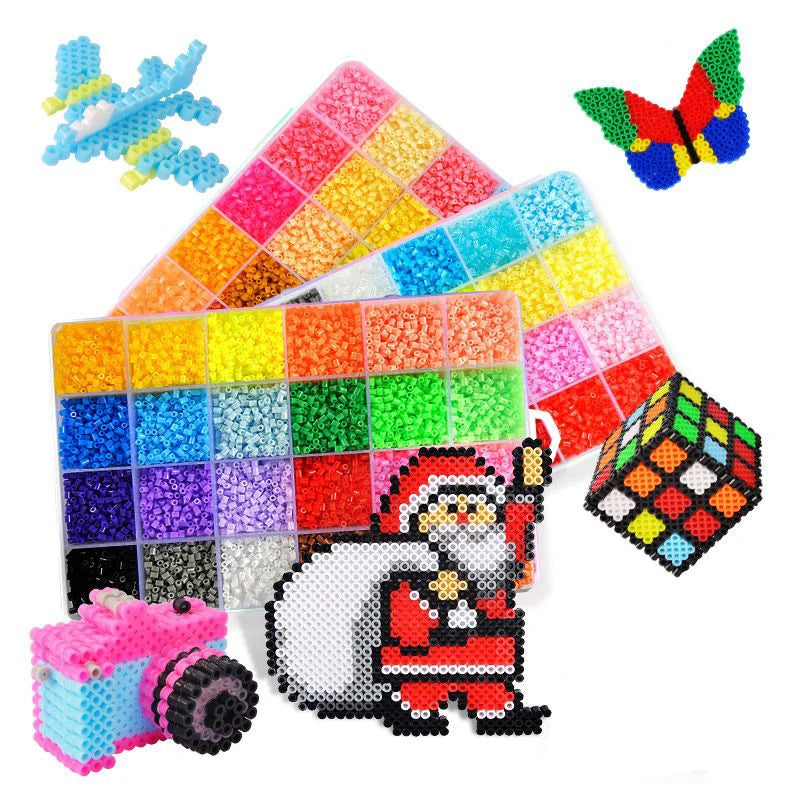 A colorful creative fuse beads kit featuring various colored beads and a decorative Santa figure.