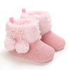 Pink plush baby snow boots for girls and boys with pink accents