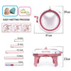 A manual knitting machine with various needles and components shown for creating knitted items.