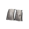 A pair of light gray leather stroller handle covers designed for a protective and comfortable grip.