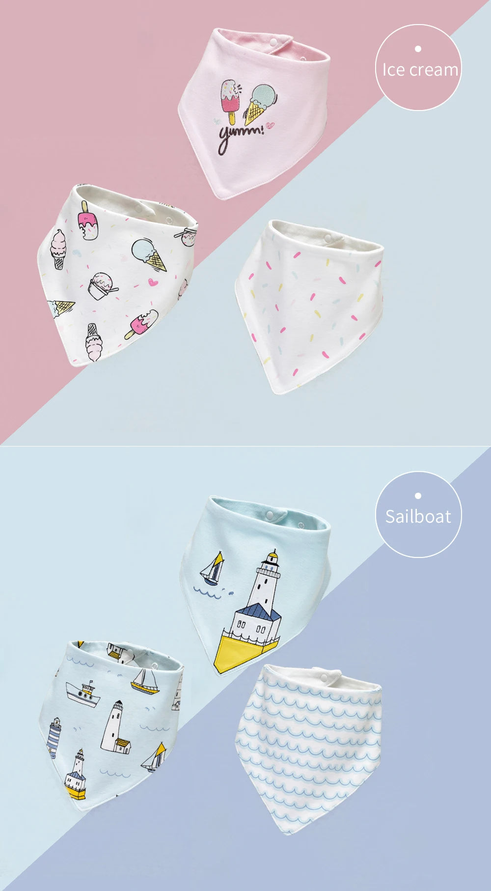 Soft Cotton Baby Bibs (3-Pack) with Cartoon Prints