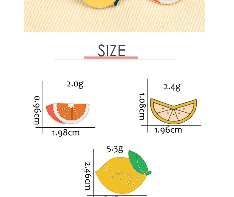 Fresh Fruit Enamel Pins Set — Lemon & Orange Brooches