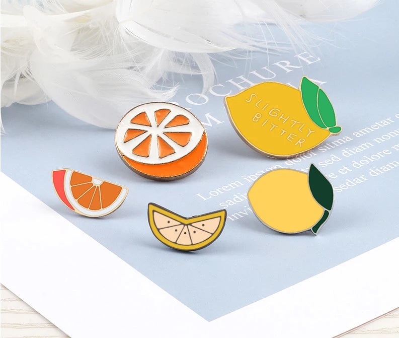 Fresh Fruit Enamel Pins Set — Lemon & Orange Brooches