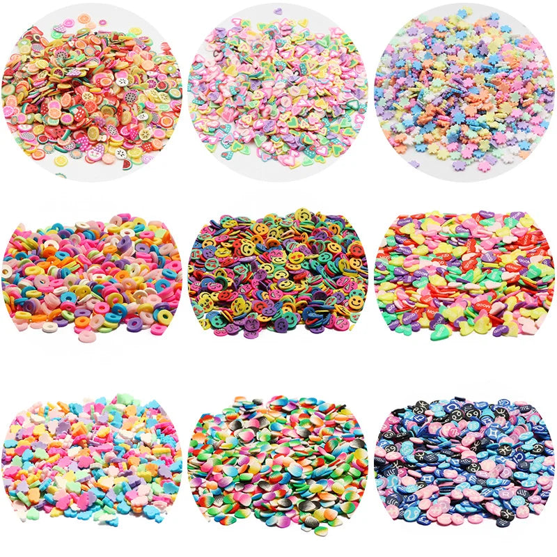Assortment of colorful soft polymer clay slices for nail art and DIY crafts