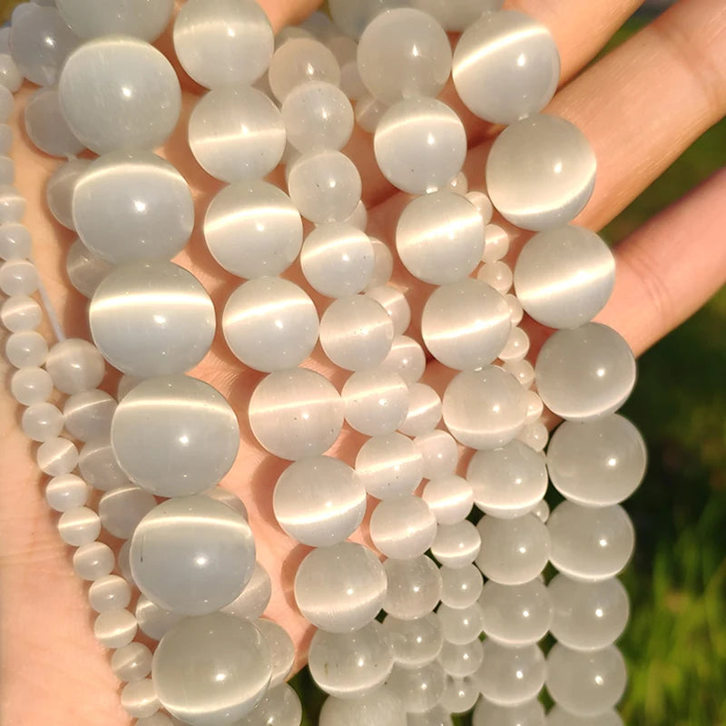 Natural Moonstone Cat Eye Beads — DIY Jewelry Making Strand