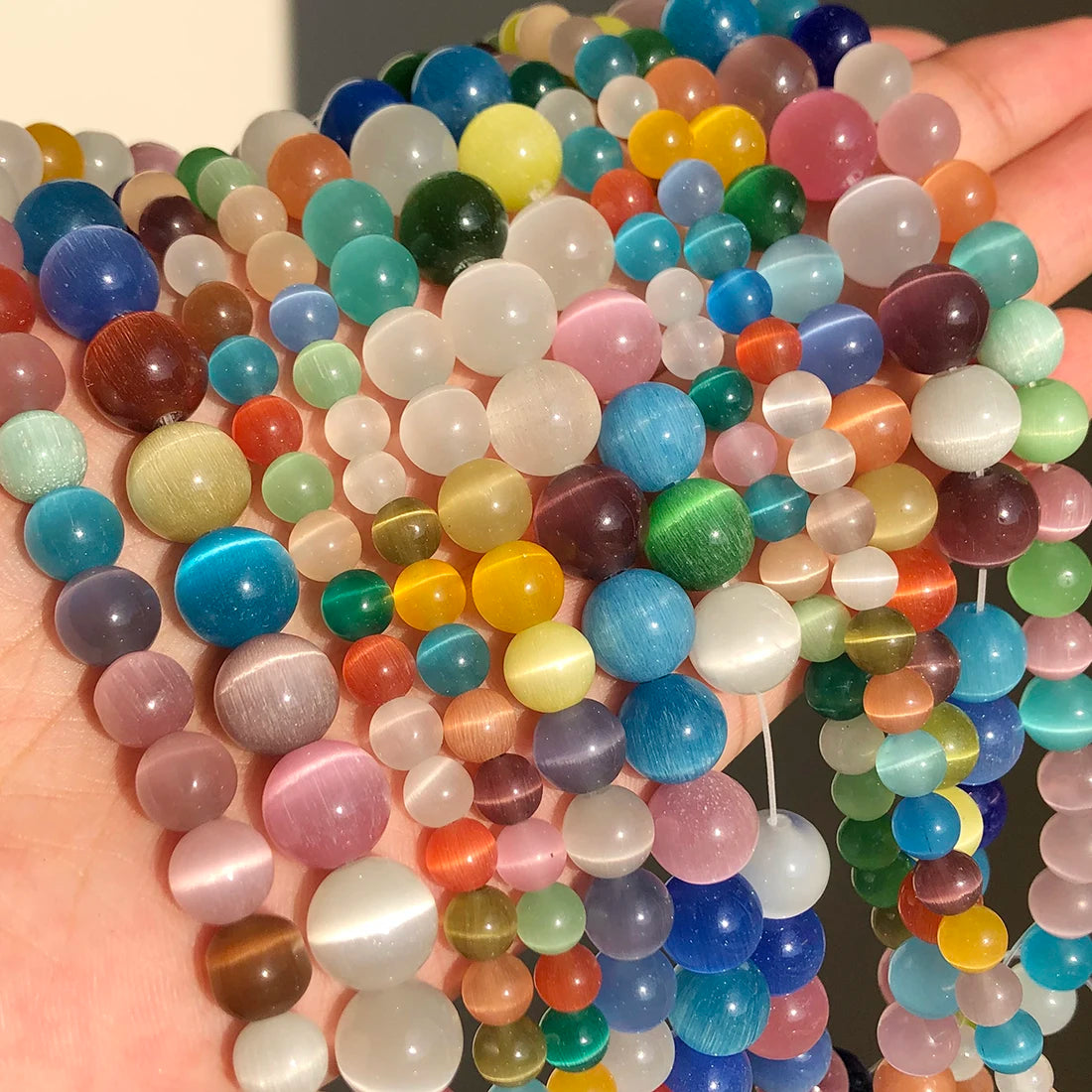 Natural Moonstone Cat Eye Beads — DIY Jewelry Making Strand