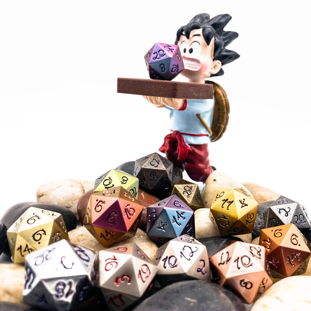 Premium Metal Polyhedral Dice Set with Dragon Font