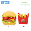A set of two pretend play food items, a burger and french fries, for kids.