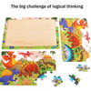 A wooden puzzle set featuring cartoon animals and figures for children.