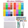 A set of 48 colors of small beads packaged in a clear container with accompanying tools and paper.