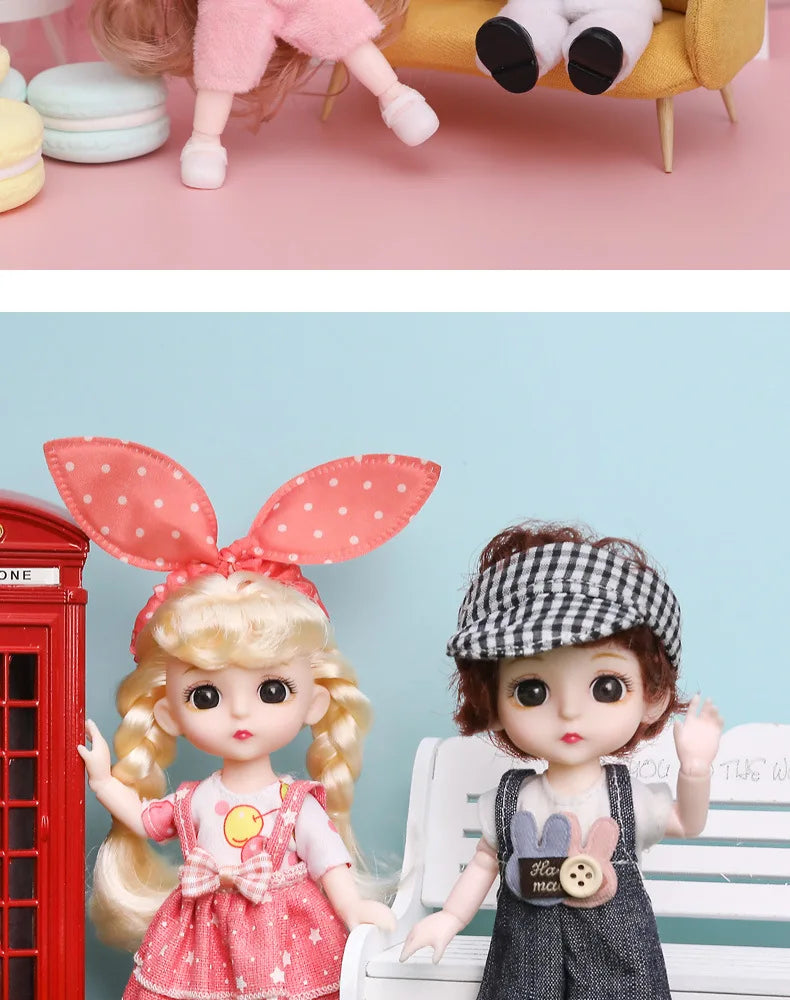 16cm Articulated Fashion Doll with Big Eyes and Dress-Up Outfit