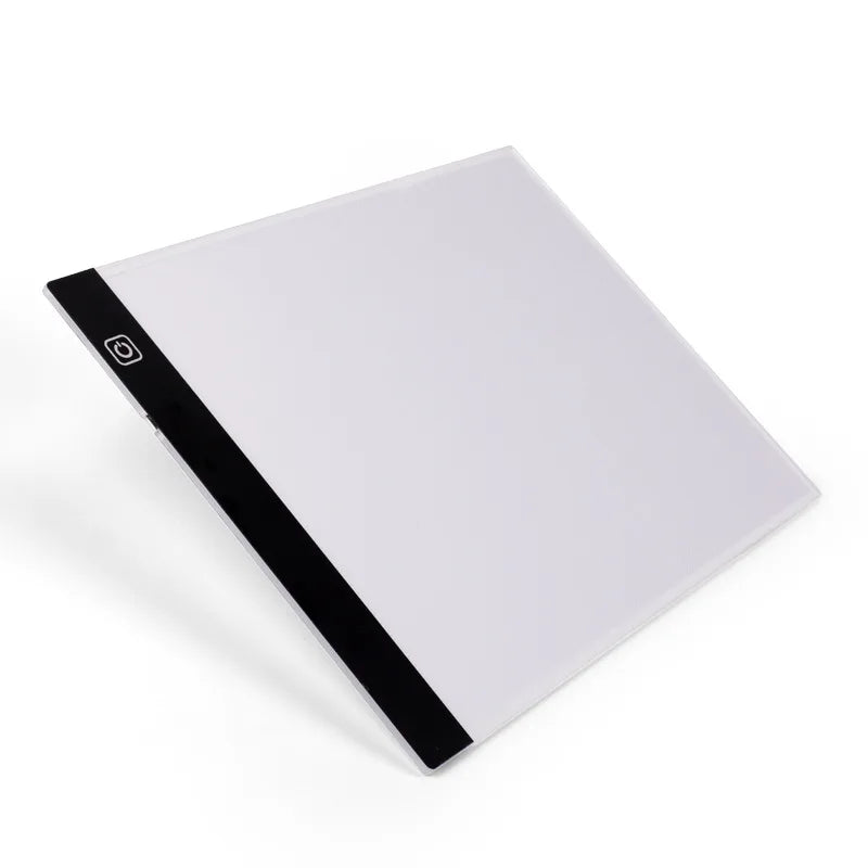 A white A4 LED drawing board with a black edge and a small camera icon.