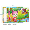 A 30cm wooden jigsaw puzzle featuring a pink cat and woodland animals on a river scene.