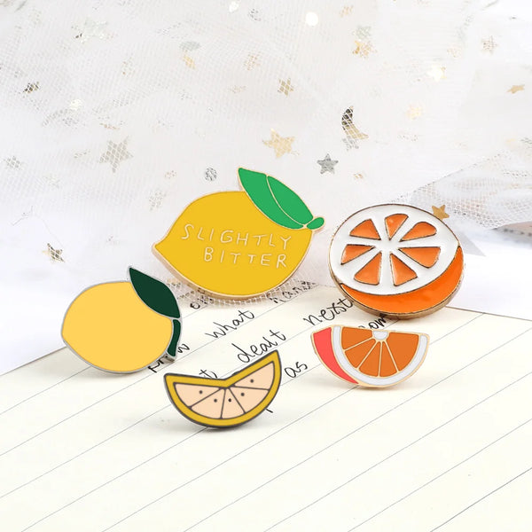 Fresh Fruit Enamel Pins Set — Lemon & Orange Brooches