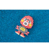 A small model of a red and gray animal built from interlocking plastic bricks on a blue surface.