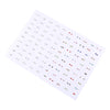 A sheet of assorted acrylic stud earrings featuring hearts, stars, and moons in various colors.