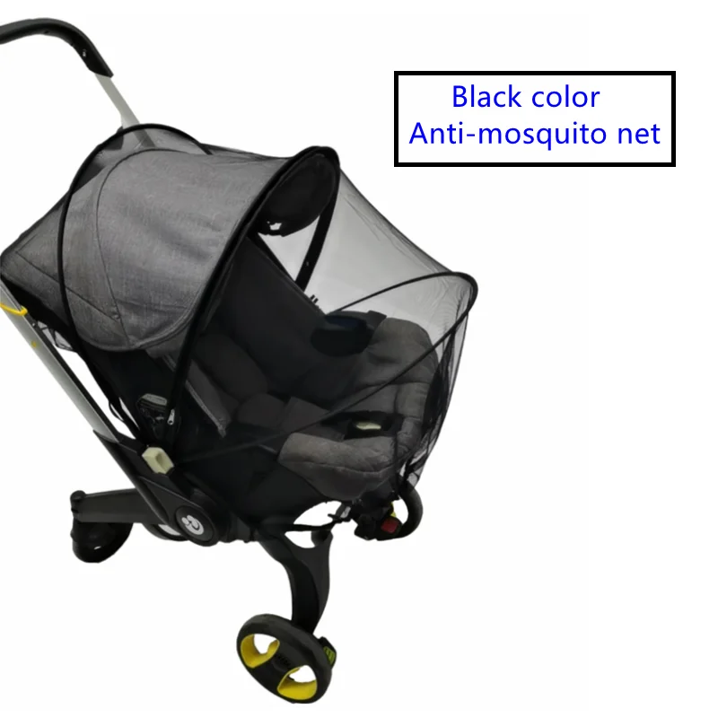 Black stroller accessory kit featuring an anti-mosquito net and rain cover.