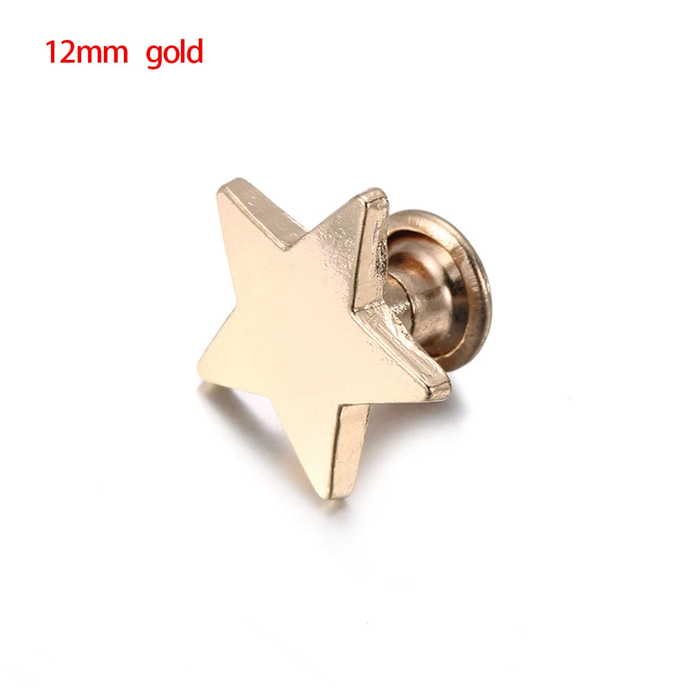A 12mm gold star-shaped brass rivet used for leather craft and DIY projects.